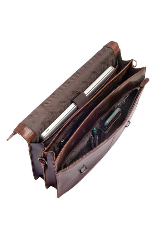 Mancini Double Compartment Flap Leather Briefcase In Brown