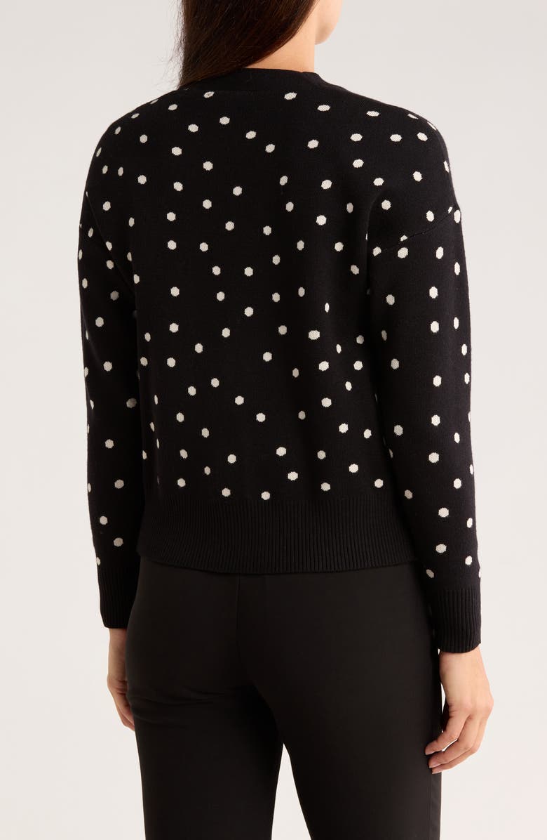 Tahari V-Neck Crop Cardigan, Alternate, color, Black / White Dot