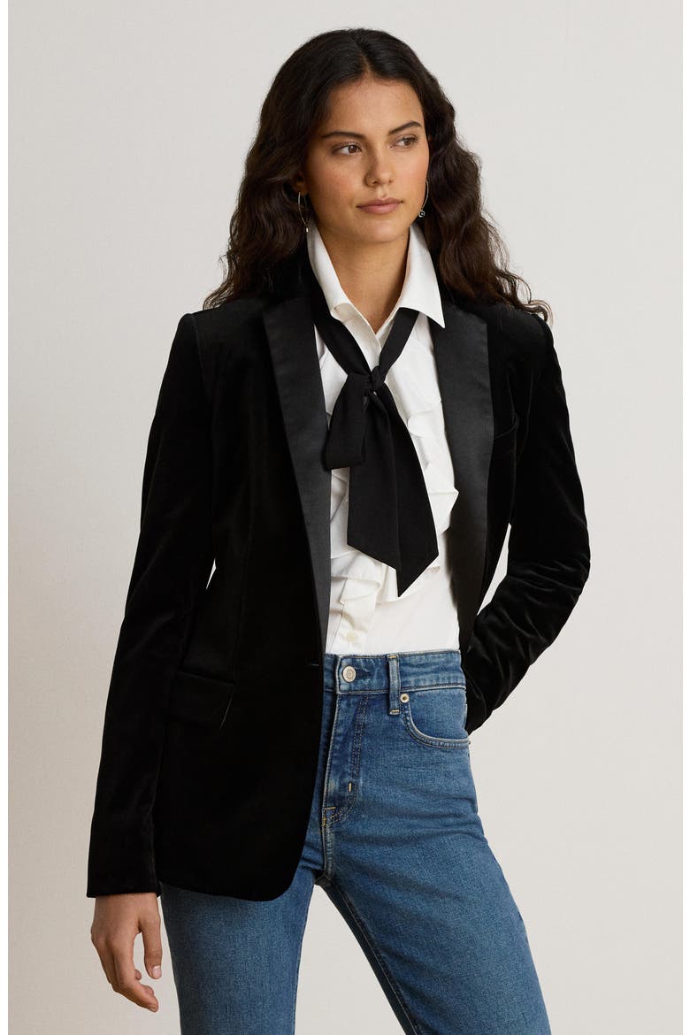 Stretch Velvet Blazer, Alternate, color, BLACK VELVET
