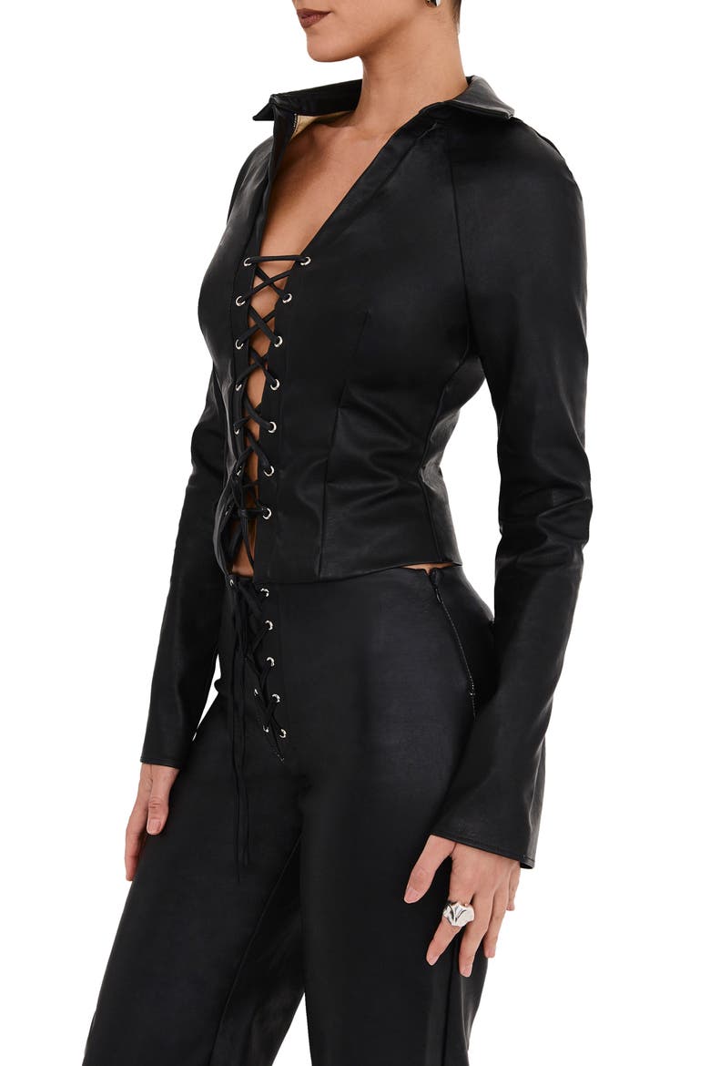 Lace-Up Faux Leather Top, Alternate, color, BLACK