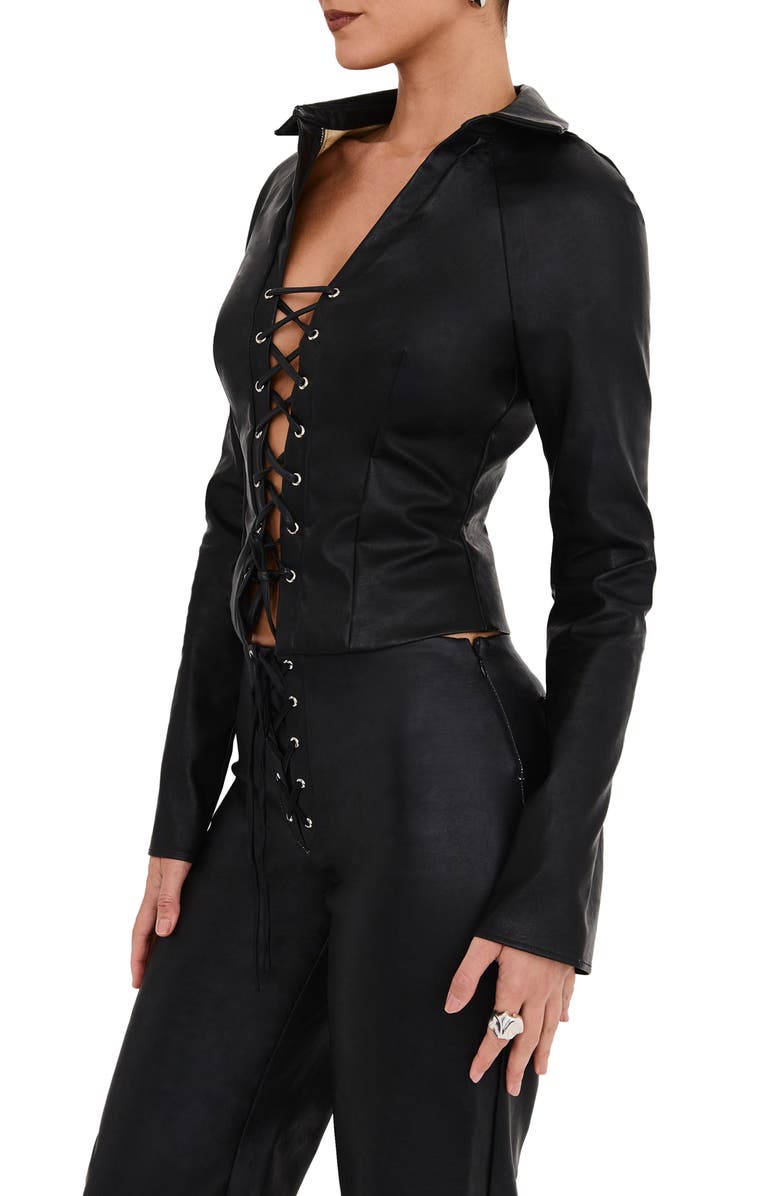 Mistress Rocks Lace-Up Faux Leather Top, Alternate, color,