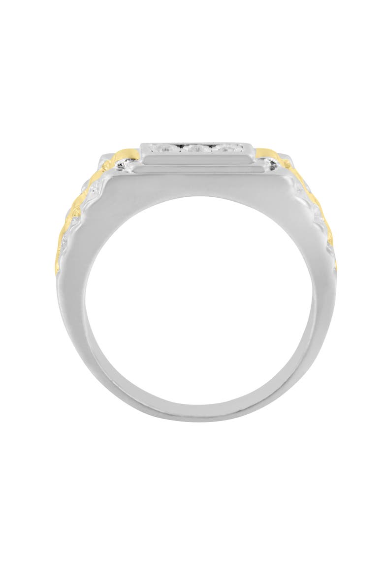 Men's 10K Yellow Gold Plated Silver Diamond Accent 3 Stone Ridged Band Ring, Alternate, color, Yellow Gold over Silver