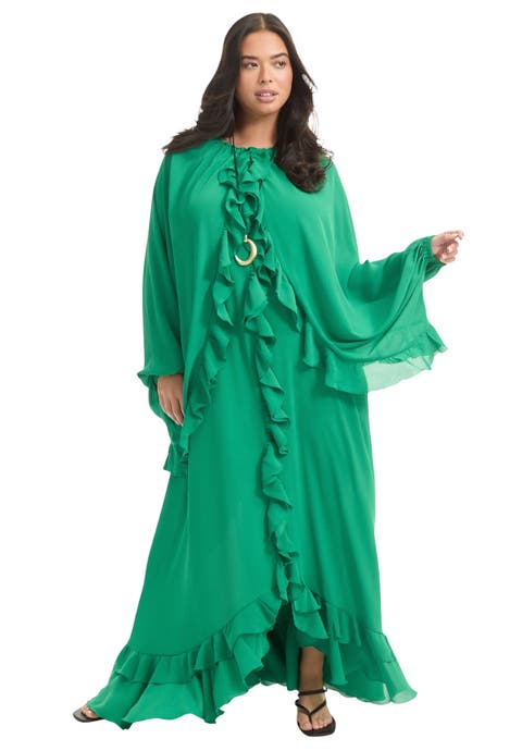 Ruffled Chiffon Cape Maxi Dress (Plus Available)
