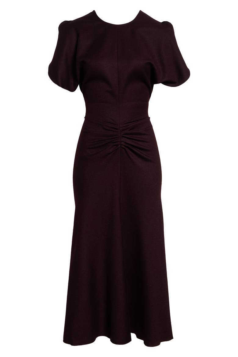 Bela Ruched Wool Midi Dress, Alternate, color, ACAI
