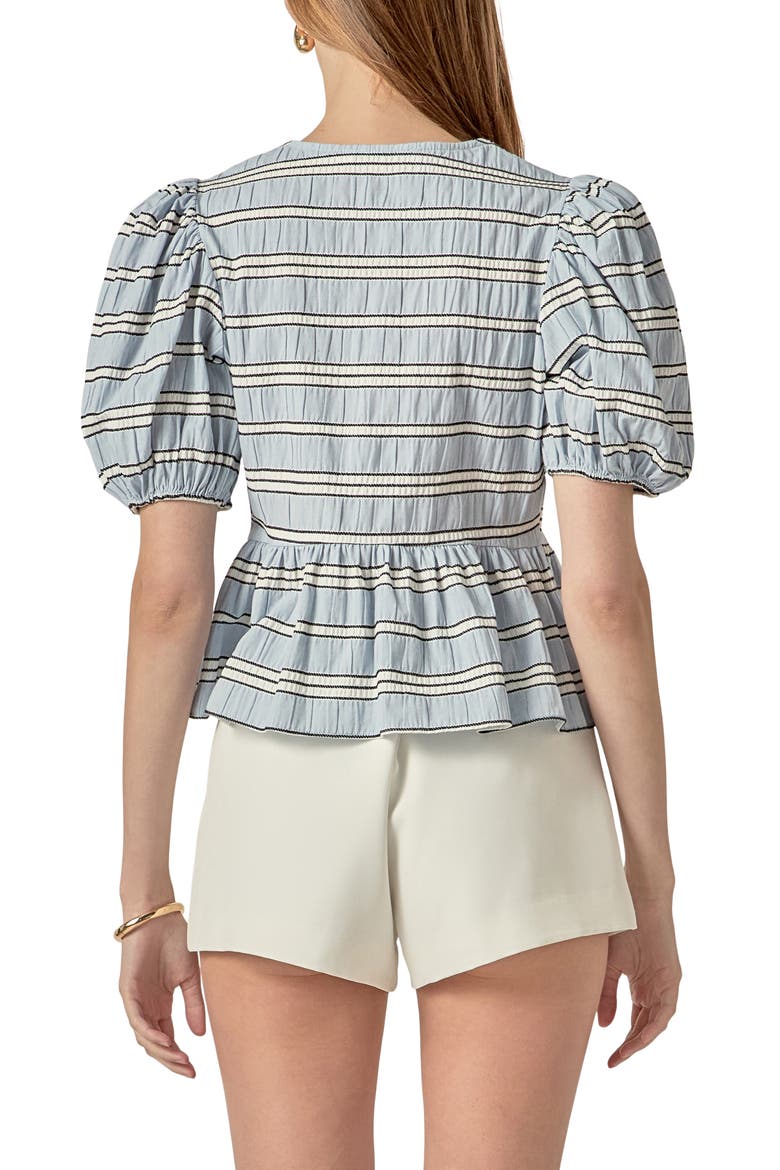 Bow Detail Puff Sleeve Peplum Top, Alternate, color, POWDER BLUE MULTI