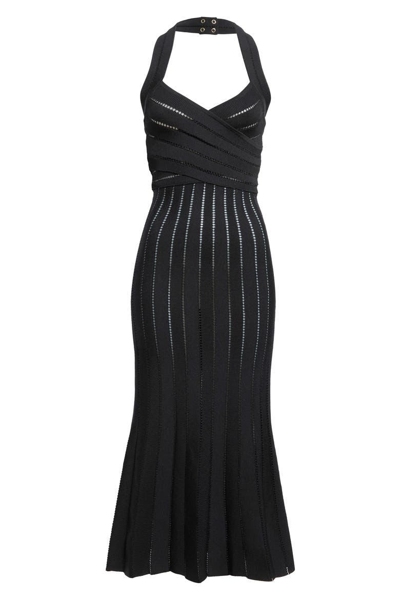 Pointelle Halter Neck Sweater Dress, Main, color, 0PA BLACK