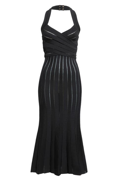 Pointelle Halter Neck Sweater Dress