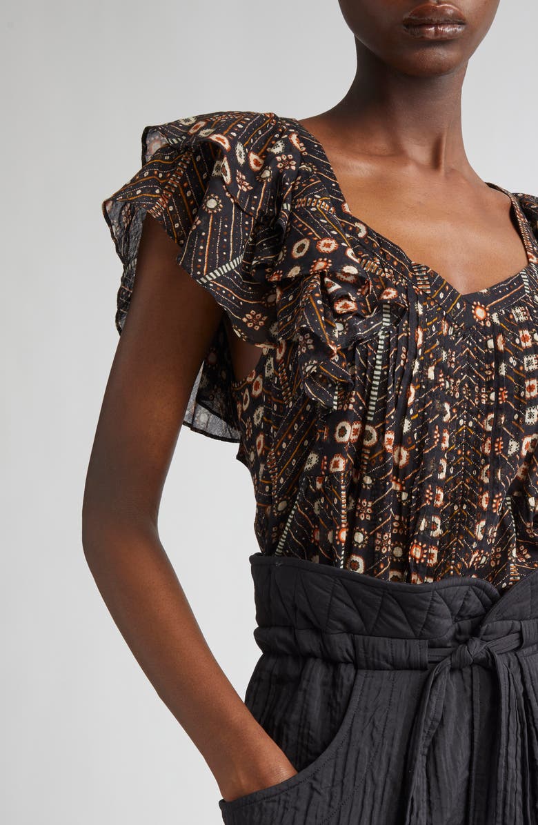 Isabel Marant Étoile Madrana Print Flutter Sleeve Top, Alternate, color, Faded Black