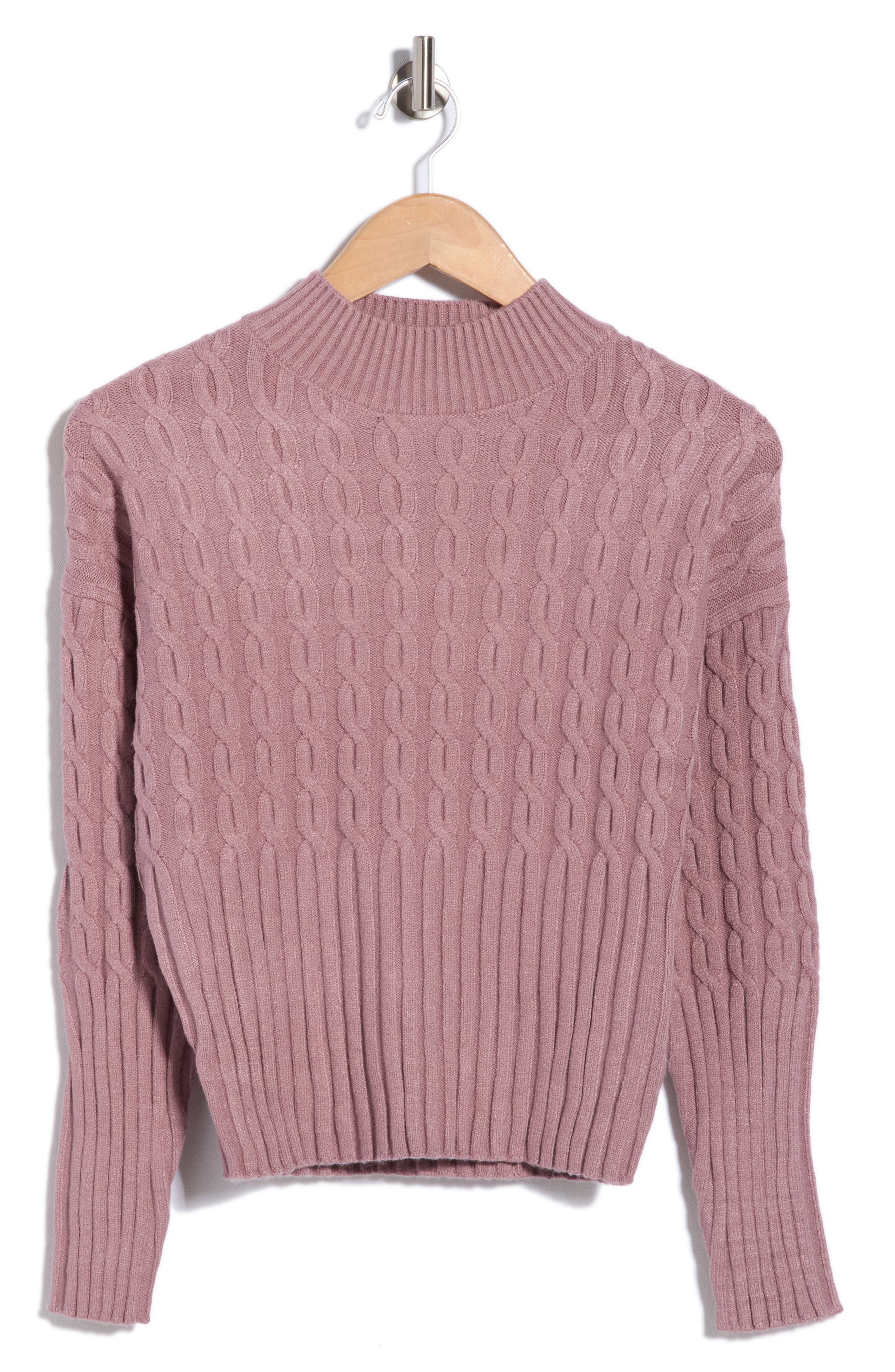 Mock Neck Cable Knit Crop Sweater