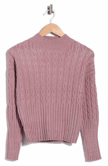 Mock Neck Cable Knit Crop Sweater