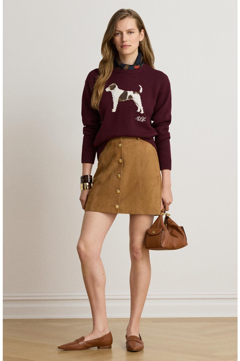 Intarsia Knit Cotton Crewneck Sweater, Alternate, color, BURGUNDY MULTI