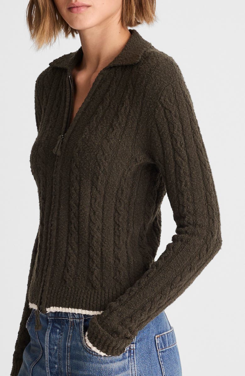 Madewell Cable Knit Zip Cardigan, Alternate, color, Midnight Olive Tippi