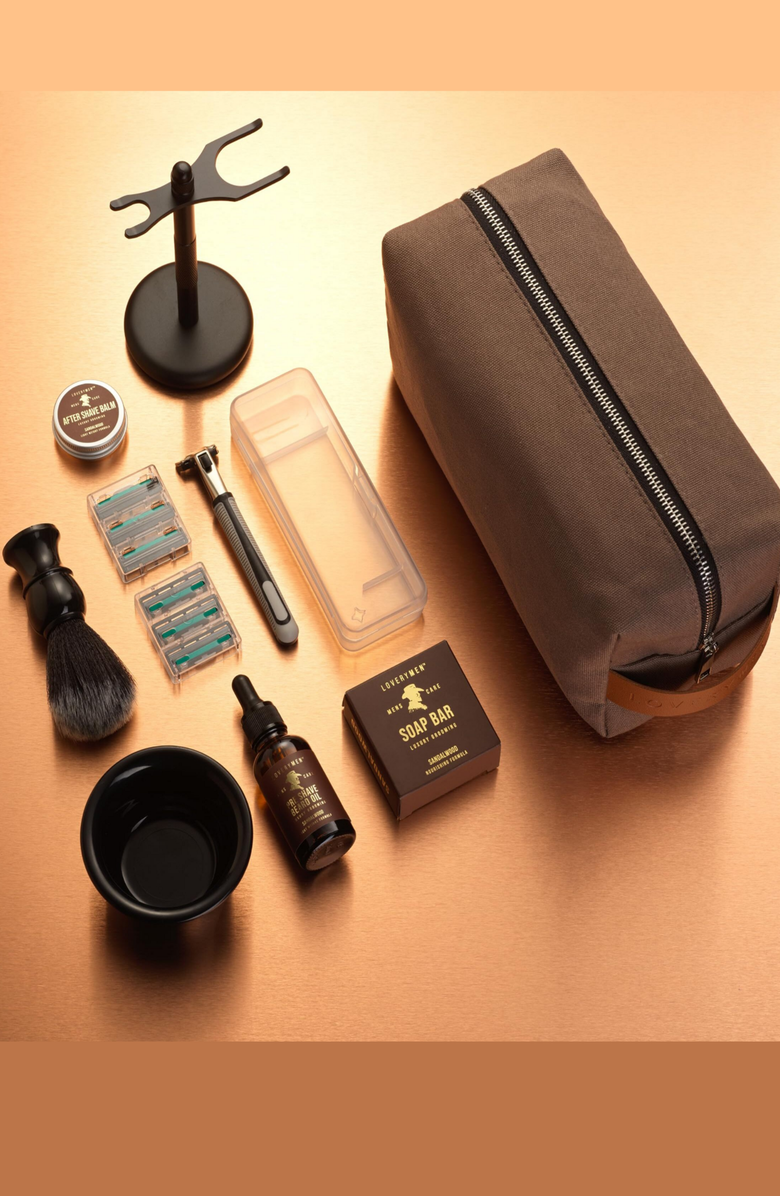 Lovery Ultimate Beard Shaving Kit wrapped in a Luxury Leather Bag, Alternate, color, NO COLOR