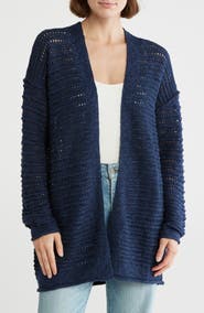 Lucky Brand Textured Cotton Blend Long Cardigan