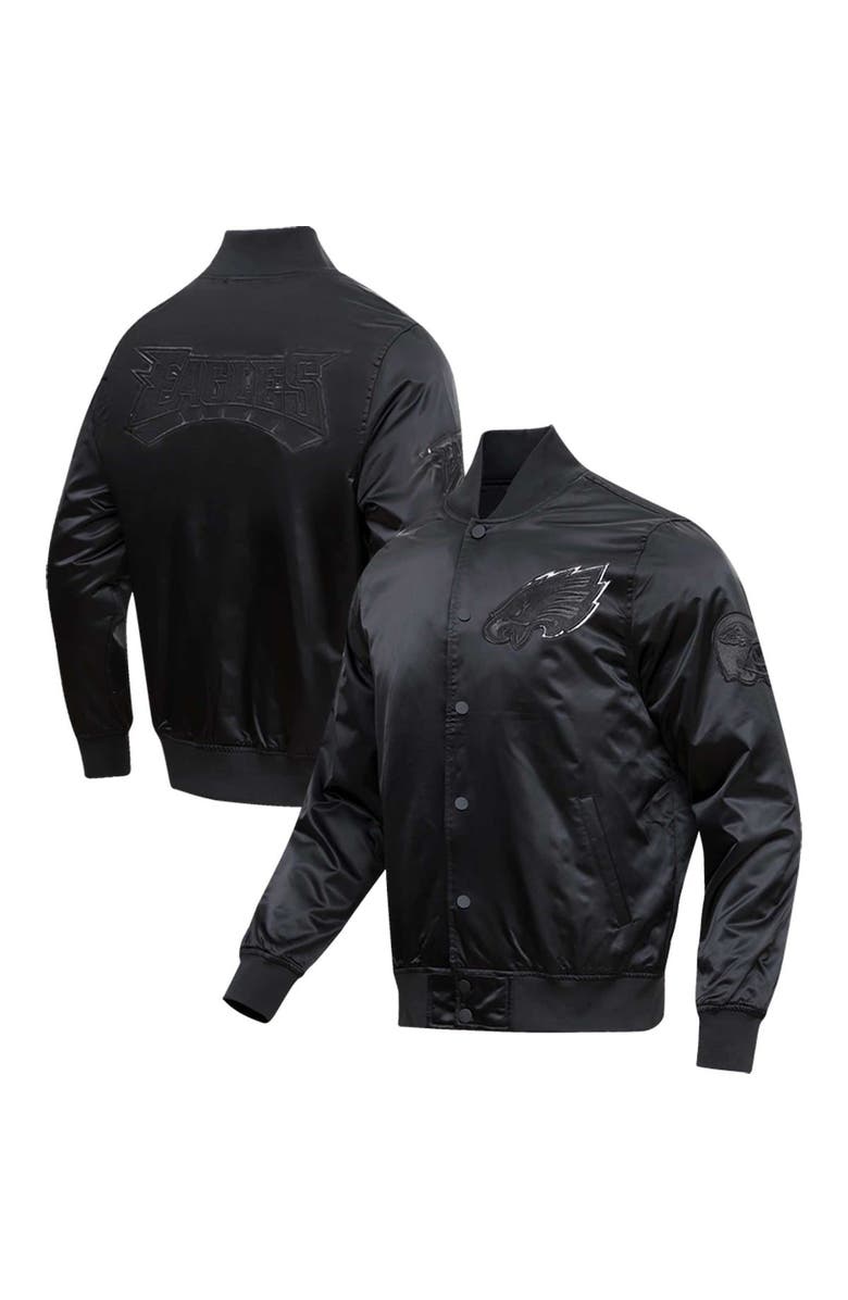 PRO STANDARD Men's Pro Standard Philadelphia Eagles Triple Black Satin Full-Snap Varsity Jacket, Main, color,
