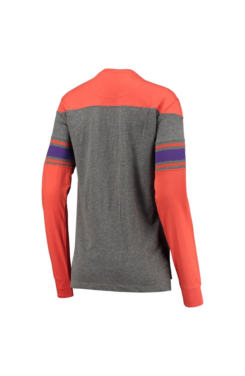 PRESSBOX Women's Pressbox Orange/Heathered Gray Clemson Tigers Lizzy Flocking Striped Long Sleeve T-Shirt, Alternate, color, 
