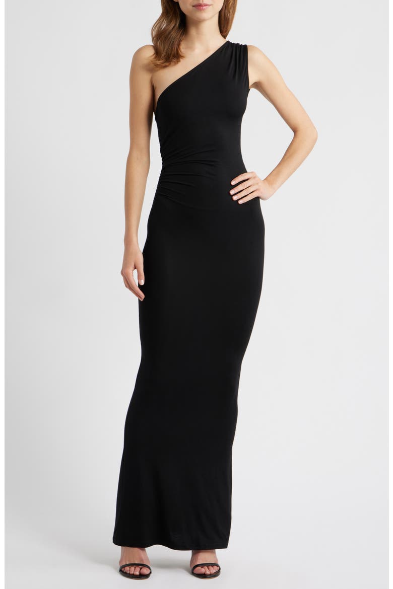 Elva One-Shoulder Mermaid Gown, Main, color, BLACK