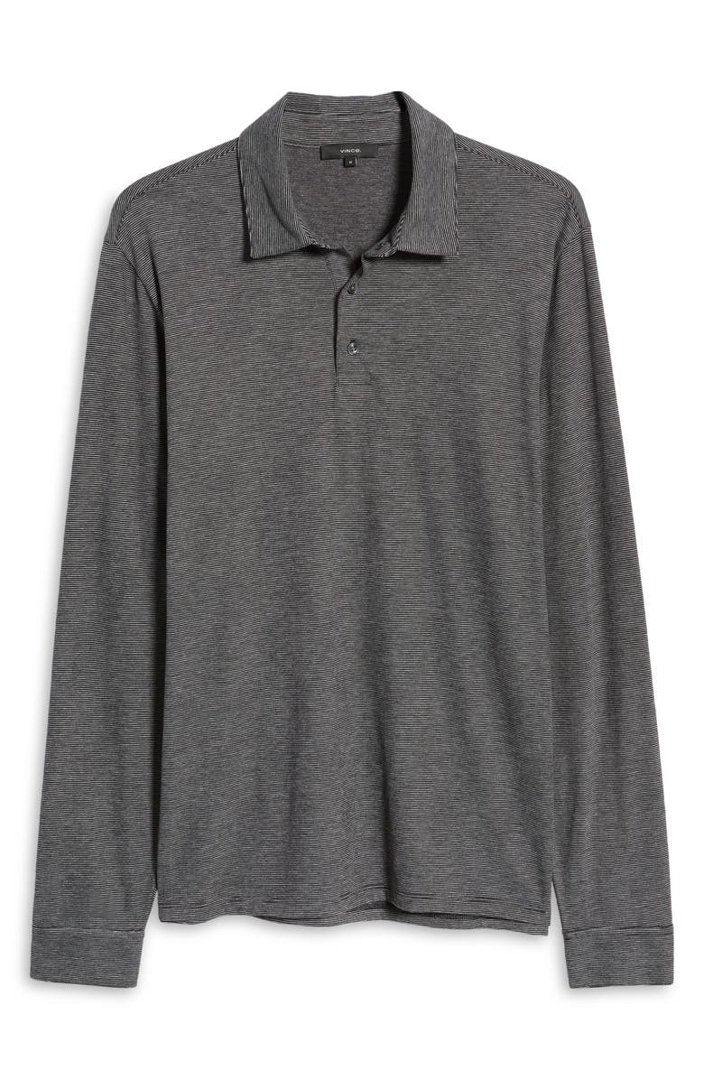 Vince Stripe Long Sleeve Sueded Pima Cotton Polo, Alternate, color,
