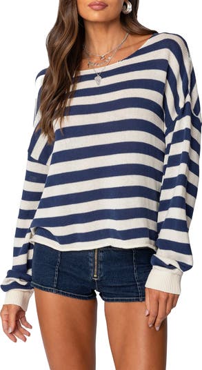 Anney Oversize Stripe Cotton Blend Sweater
