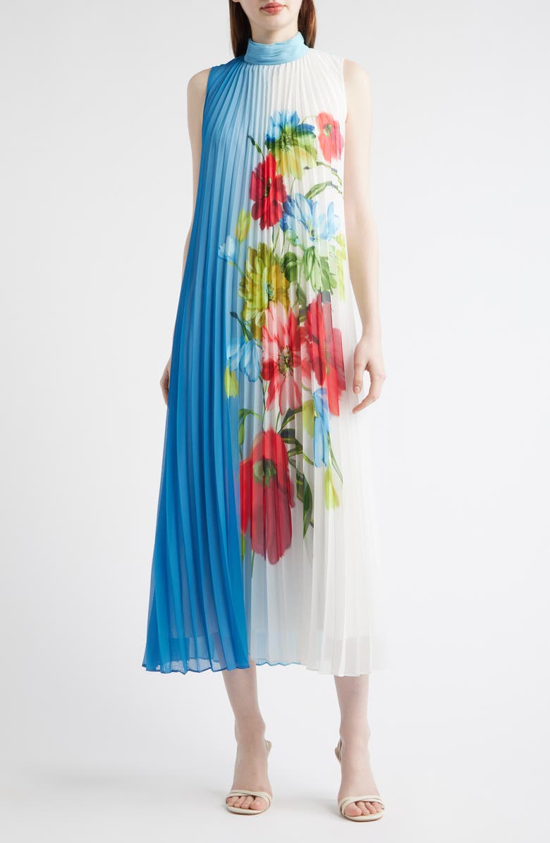 Elie Tahari The Reilley Pleated Maxi Dress, Main, color, Bloom Print