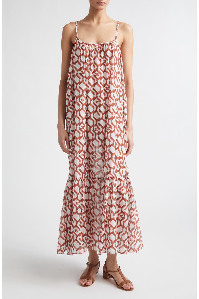 Beachwear Logo Print Cotton & Silk Maxi Sundress, Main, color, WHITE