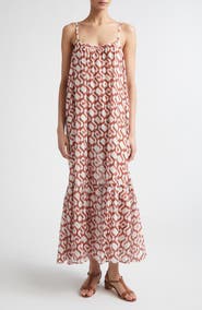 Max Mara Beachwear Logo Print Cotton & Silk Maxi Sundress