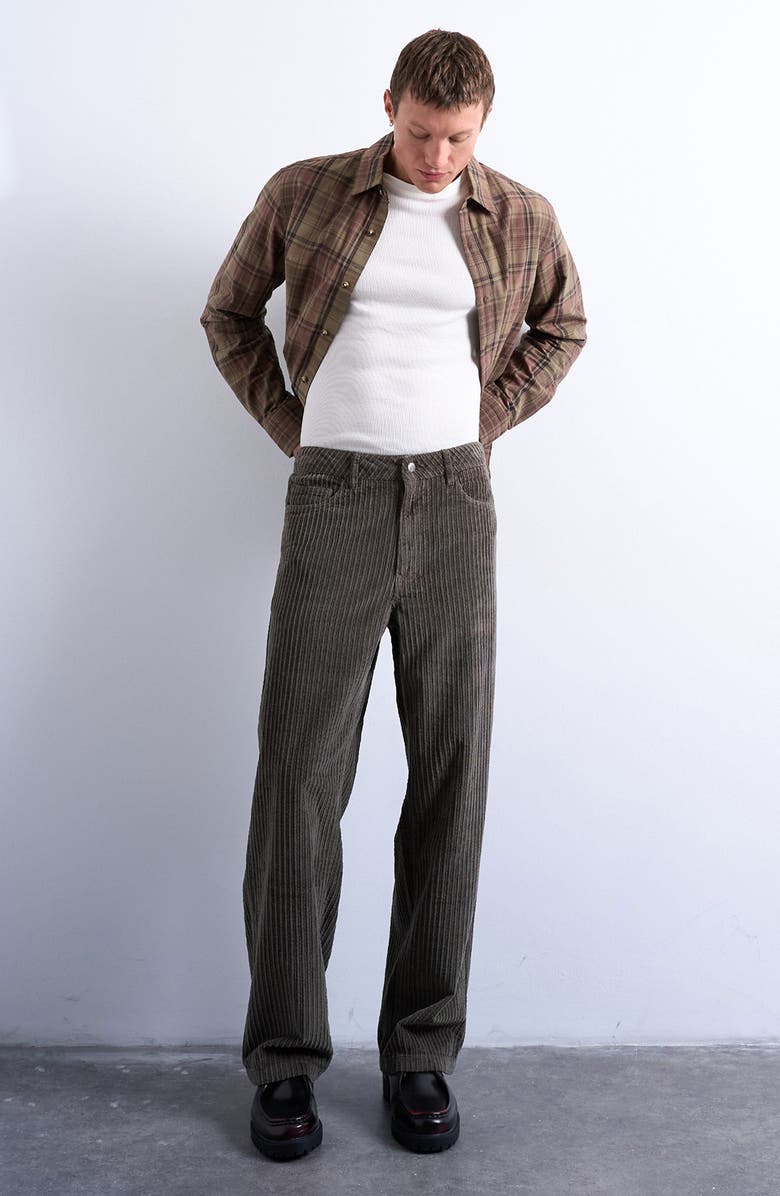 Topman Baggy Five-Pocket Wide Wale Corduroy Pants, Alternate, color, Khaki
