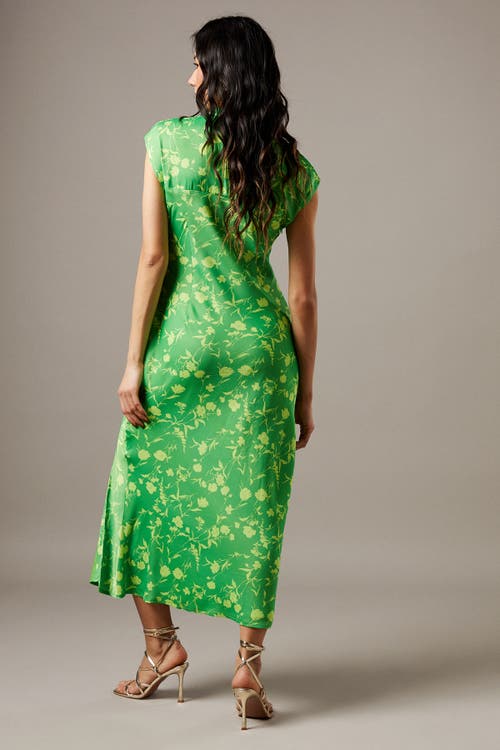 Warehouse Crinkle Satin Button Side Midi Dress In Pink