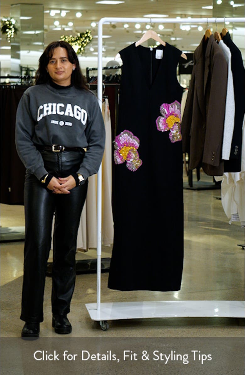 Eastonhill Sequin Bloom Crepe Maxi Dress, sales video thumbnail