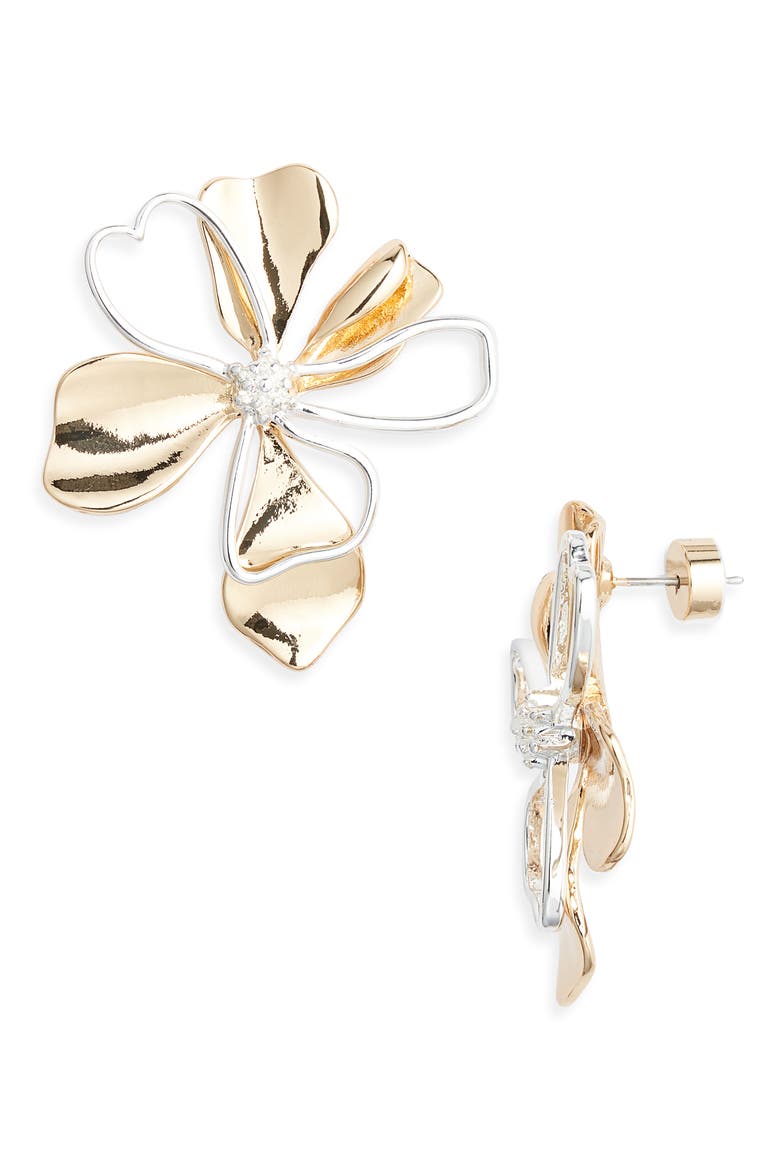 Crystal Center Open Petal Earrings, Main, color, GOLD- SILVER