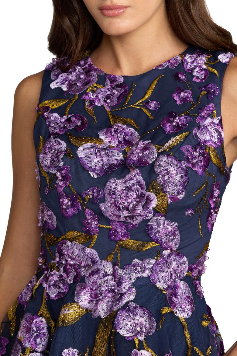 Embroidered Sleeveless A-Line Midi Dress, Alternate, color, Midnight Multi