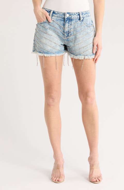 Rhinestone Fringe Denim Shorts