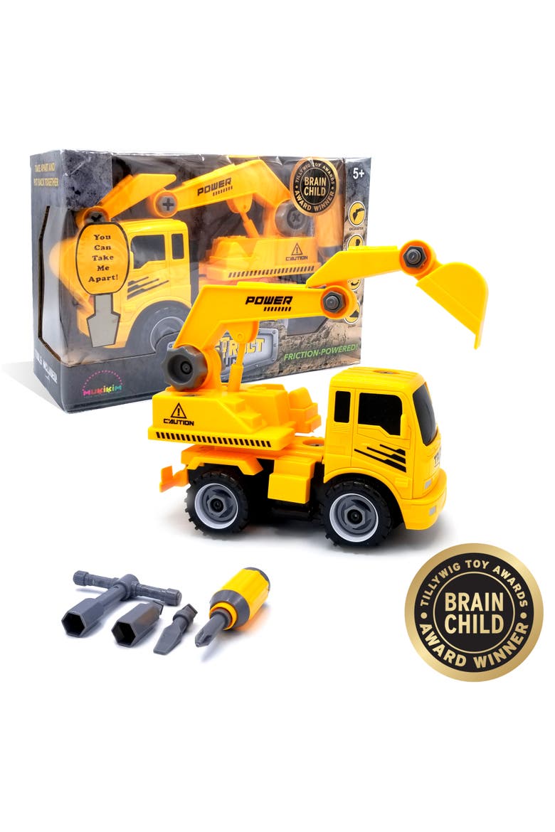 Construct A Truck - Excavator. Take it apart & put it back together + Friction powered(like 2-toys-in-1!) Awesome award winning toy that encourages creativity!, Main, color, Yellow