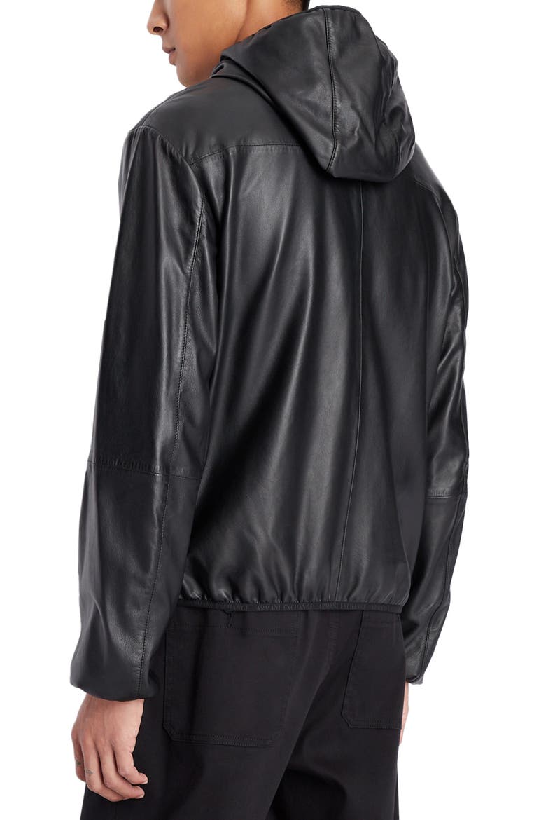 Hooded Leather Jacket, Alternate, color, SOLID BLACK