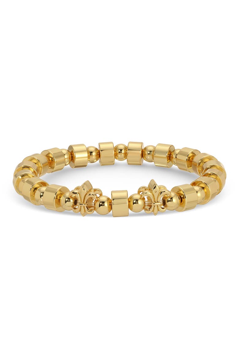 Men's Set of 2 Fleur Beaded Stretch Bracelets, Alternate, color, GOLD