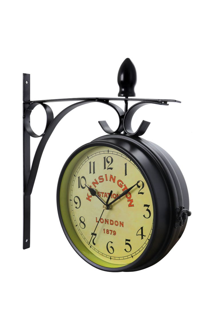 Double Sided Wall Clock Vintage Mount Station Clock, Alternate, color, Black