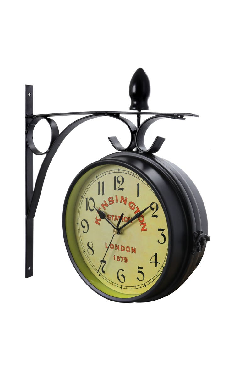 Bedford Clock Collection Double Sided Wall Clock Vintage Antique-Look Mount Station Clock, Alternate, color, Black