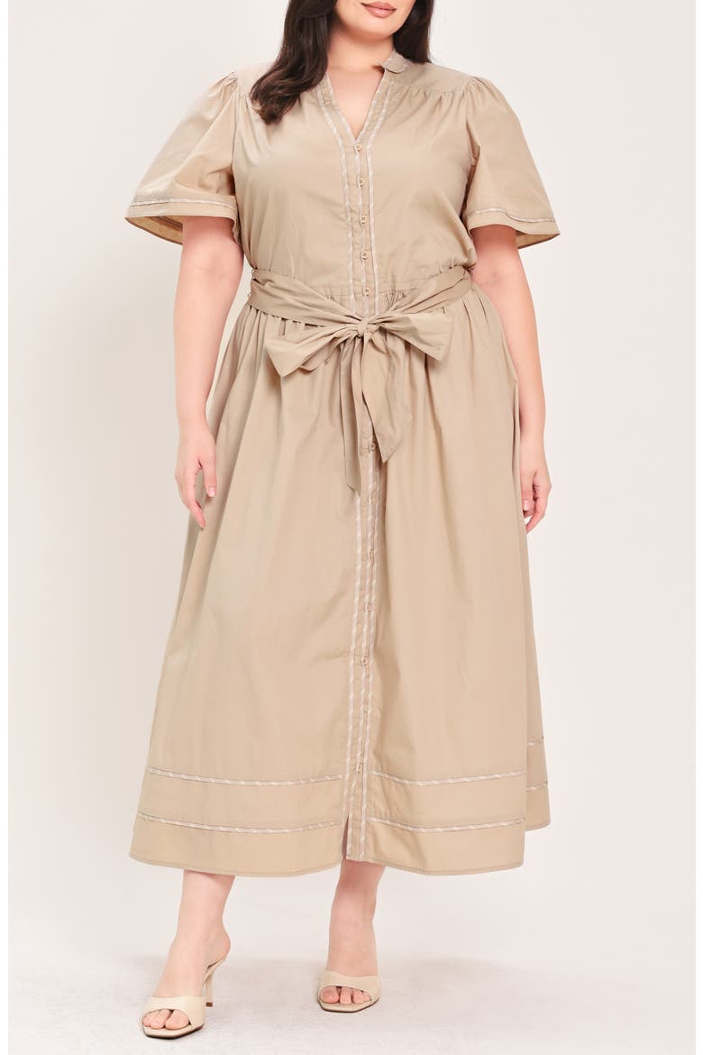 Solid Tie Waist Midi Dress, Main, color, TAUPE
