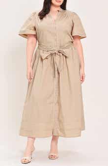 Solid Tie Waist Midi Dress