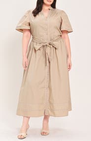 FLYING TOMATO Solid Tie Waist Midi Dress