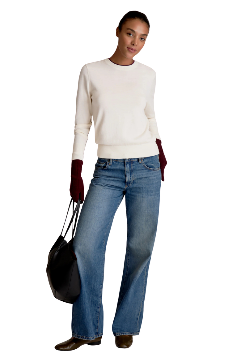 Kit Light Merino Contrast Sweater, Alternate, color, Garnet/Ivory