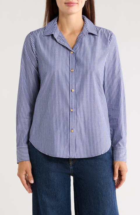 Bentley Stripe Long Sleeve Cotton Button-Up Shirt