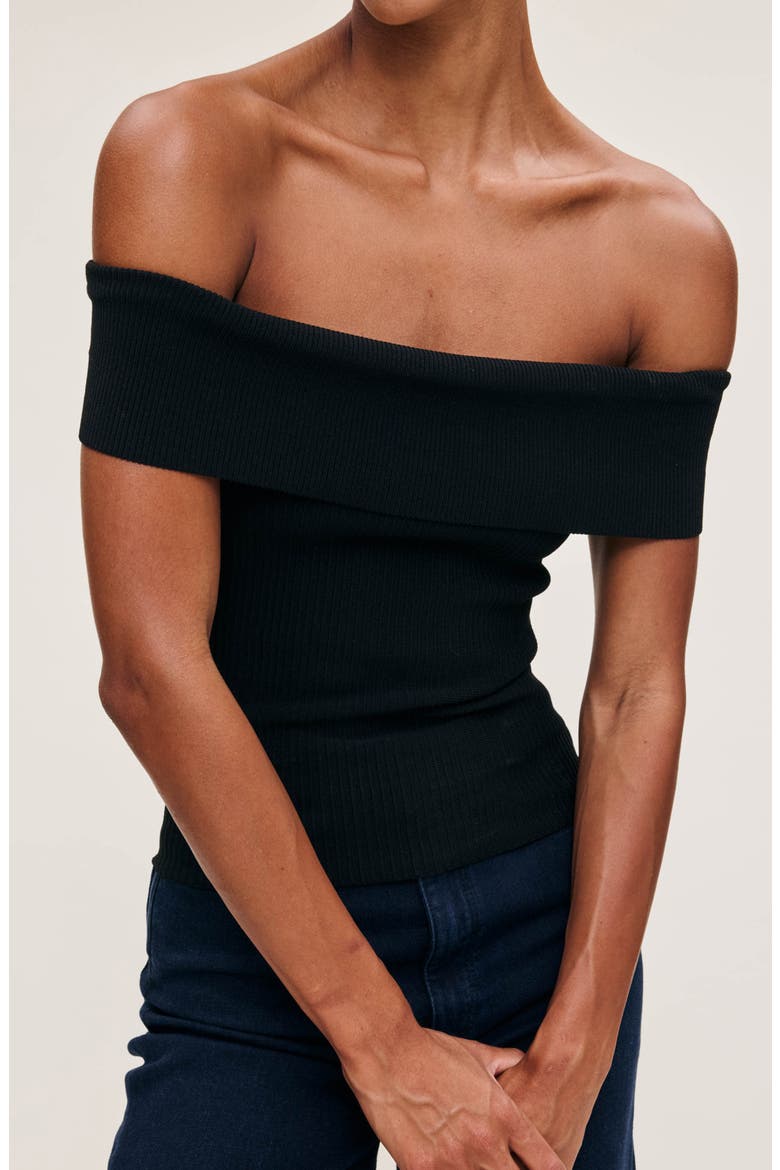 Off the Shoulder Instasculpt™ Rib Top, Alternate, color, BLACK