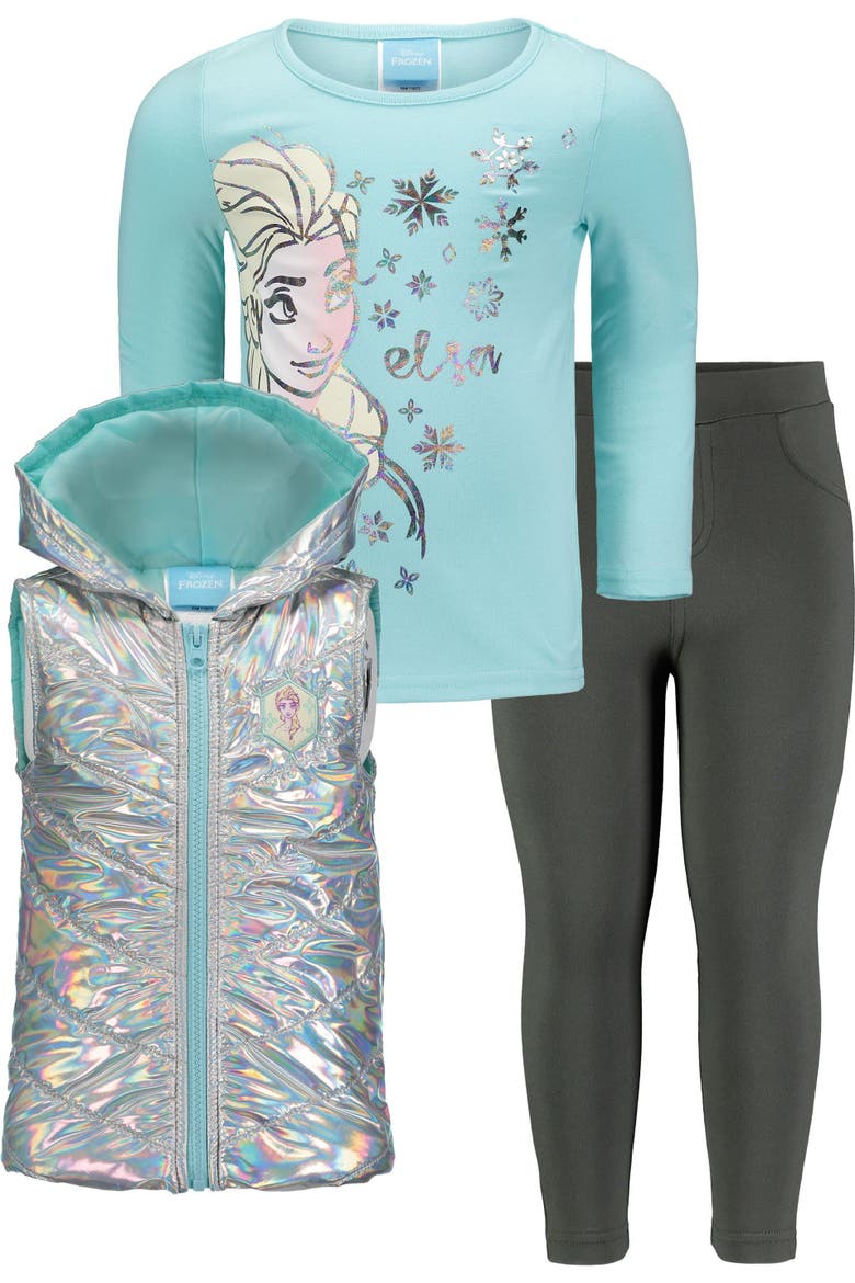 Frozen Queen Elsa Hooded Vest and Leggings Set, Alternate, color, Elsa Silver Blue