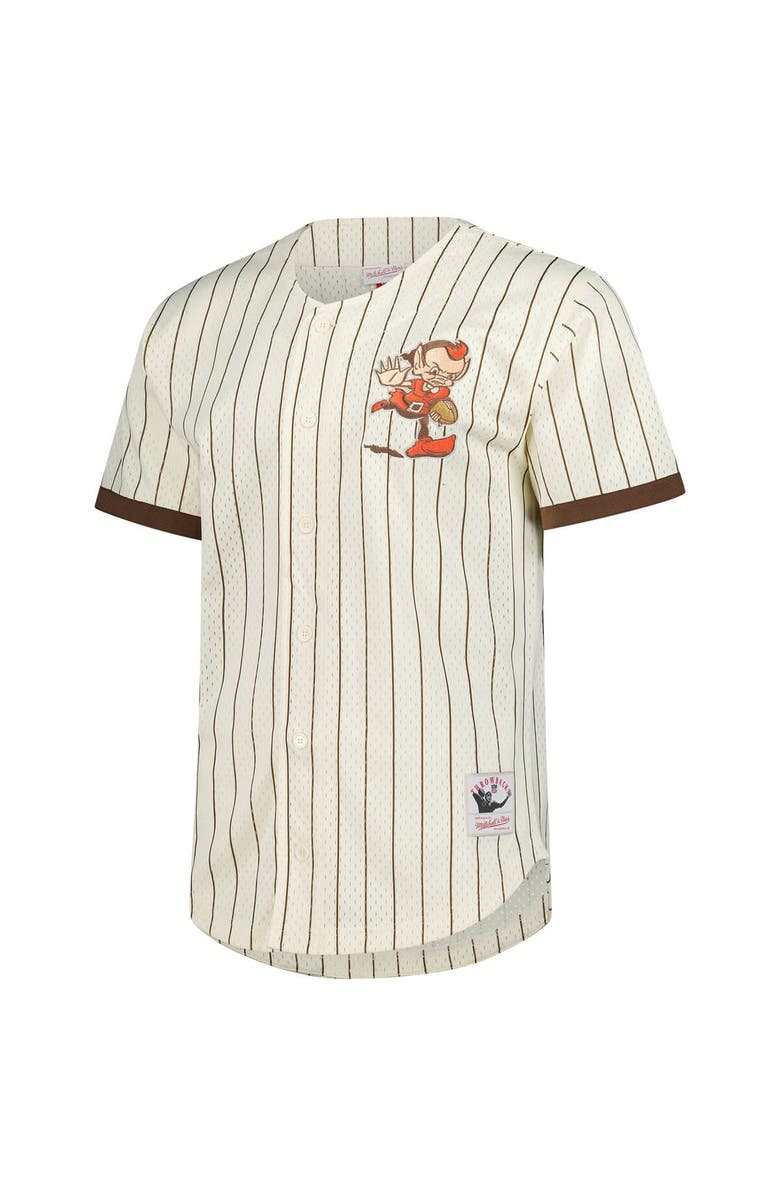 Mitchell & Ness Men's Mitchell & Ness  Cream Cleveland Browns Final Seconds Vintage Logo Mesh Button-Up Shirt, Alternate, color, 