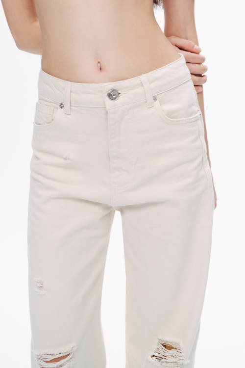 Shop Nocturne Stone Detailed Wide Leg Jeans In Ivory