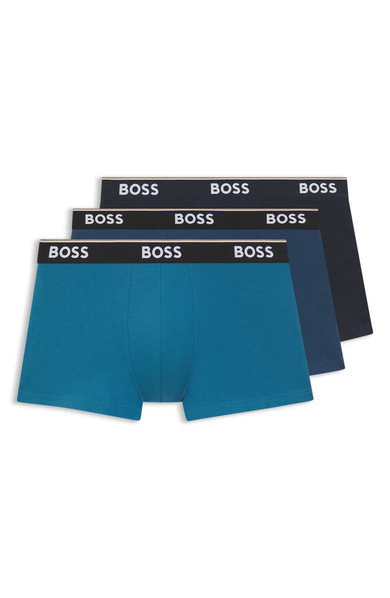 BOSS Assorted 3-Pack Power Stretch Cotton Trunks, Main, color, Blue Multi