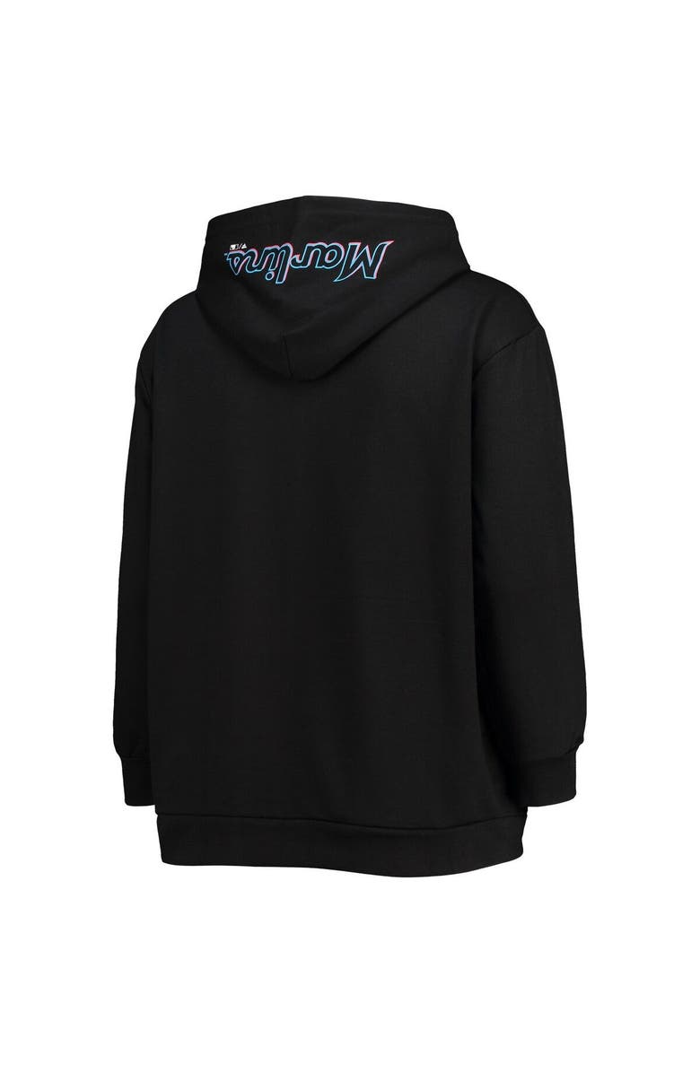 PROFILE Women's Black Miami Marlins Plus Size Lace-Up V-Neck Pullover Hoodie, Alternate, color, Black