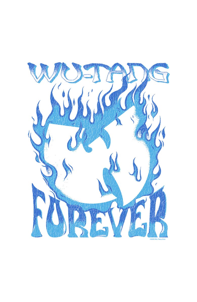 Wu-Tang Clan Men's Wu-Tang Clan Blue Fire Forever Logo Graphic T-Shirt, Alternate, color, White