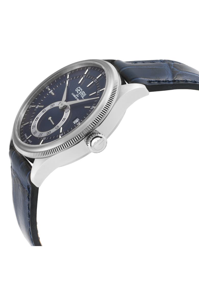 GEVRIL Empire Automatic Croc Embossed Leather Strap Watch, 40mm, Alternate, color, Blue